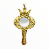 Pingente Abebê Oxum Em Metal Banhada a Ouro 6873 e Perólas