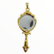 Pingente Abebê Oxum Em Metal Banhada a Ouro Com 2 Pérolas