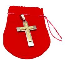 Pingente aço inox prata cruz relevo dourado oração religioso Pingente aço inox prata cruz relevo dourado oração religioso