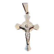PINGENTE AÇO INOX PRATEADO CRUZ SÃO BENTO santo religioso PINGENTE AÇO INOX PRATEADO CRUZ SÃO BENTO santo religioso