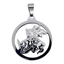 Pingente aço inox prateado redondo santo são jorge guerreiro Pingente aço inox prateado redondo santo são jorge guerreiro
