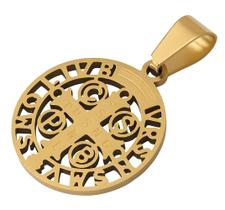 Pingente Aço Inoxidável São Bento Redondo 316L Dourado