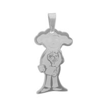 Pingente Aço Menina com Urso Trabalhado Laser 45x25mm