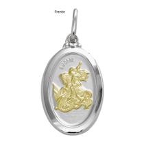 Pingente Aço São Jorge Oval 30x21mm com Ouro