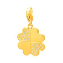 Pingente Aço Trevo 4 Folhas Liso e Trabalhado IPG Zircônia