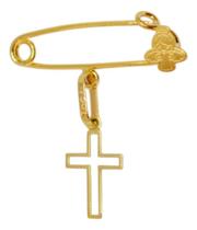 Pingente Alfinete Anjinho Com Cruz Mini Vazada Em Ouro 18k Amarelo Pingente Alfinete Anjinho Com Cruz Mini Vazada Em Ouro 18k Amarelo