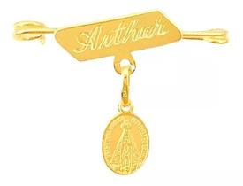 Pingente Alfinete E Pingente Nossa Senhora Aparecida Ouro 18k 750