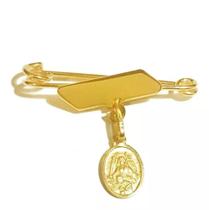 Pingente alfinete placa e anjo da guarda em ouro 18k