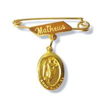 Pingente alfinete placa e pingente anjo gabriel em ouro 18k/750