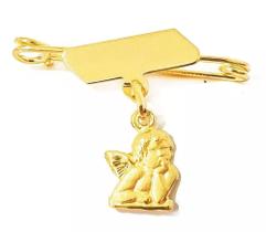 Pingente Alfinete Placa E Pingente Anjo Pensador Em Ouro 18k 750