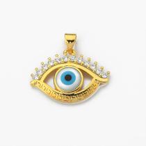Pingente Amuleto Olho Grego Cravejado Zircônia Banhado ouro - Atraktiva Jóias