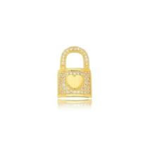 Pingente avulso cadeado cravejado com coração central banhado a ouro 2,5cm Pingente avulso cadeado cravejado com coração central banhado a ouro 2,5cm