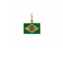 Pingente Bandeira do Brasil Brasileiro Folheado Ouro 18k