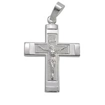 Pingente Banhado a Prata De Cruz Com Cristo Trabalhada Bijou Art