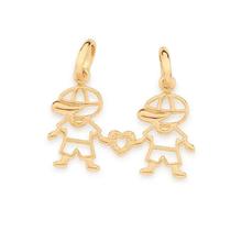 Pingente banhado ouro 3x 24k 18k e 22k feminino casal filhos dois meninos unidos por coração rommanel 542646