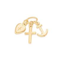 Pingente banhado ouro 3x 24k 18k e 22k feminino coraçâo, cruz, âncora fé, esperança e caridade rommanel 540179