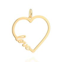 Pingente banhado ouro 3x 24k 18k e 22k feminino coração vazado escrito love rommanel 542661