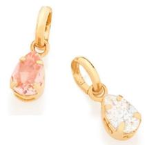 Pingente banhado ouro 3x 24k 18k e 22k feminino infantil zircônia gota rosa ou branca rommanel 542048 Pingente banhado ouro 3x 24k 18k e 22k feminino infantil zircônia gota rosa ou branca rommanel 542048
