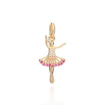 Pingente banhado ouro 3x 24k 18k e 22k feminino rommanel bailarina cravejado pedra zircônia rosa 542784