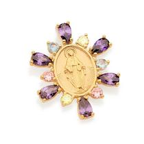Pingente banhado ouro 3x 24k 18k e 22k feminino rommanel oval zircônias nossa senhora das graças 542476