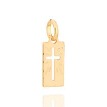 Pingente banhado ouro 3x 24k 18k e 22k unissex cruz rommanel retangular vazada 540104