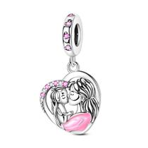 Pingente Berloque Charm Prata 925 - Mãe e Bebê Coração