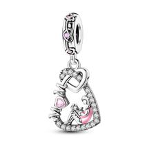 Pingente Berloque Charm Prata 925 - Mãe e Filho/a Coração Amor