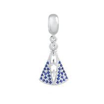 Pingente Berloque Nossa Senhora Aparecida Zircônia Azul Prata 925