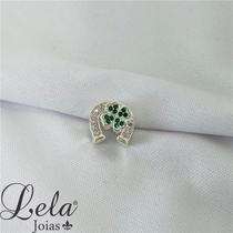 Pingente berloque prata 925 ferradura com trevo verde cravejado Pingente berloque prata 925 ferradura com trevo verde cravejado