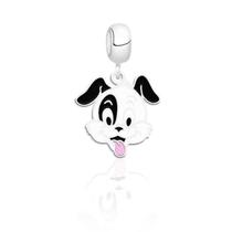 Pingente berloque resina cachorro rosto branco com orelhas pretas prata 925 Pingente berloque resina cachorro rosto branco com orelhas pretas prata 925