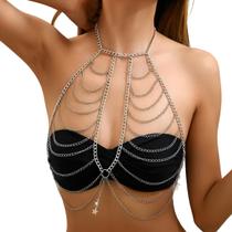 Pingente Body Chain Silver Star com borlas de várias camadas de 35 cm Pingente Body Chain Silver Star com borlas de várias camadas de 35 cm