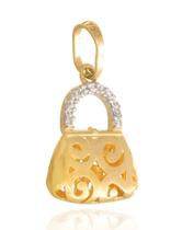 Pingente Bolsa Em Ouro 18k Com Zircônias Berloque