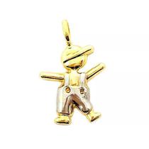 Pingente Boneco Filho Menino Duas Cores Em Ouro 18k