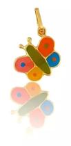 Pingente borboleta esmaltada colorida em ouro 18k