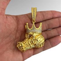 Pingente Cabeça Jacare com Coroa Banhado ouro 18k