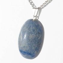 Pingente Cabochão de Quartzo Azul Natural com Pino Banho Prata - Pacote com 3 Unidades