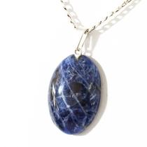 Pingente Cabochão de Sodalita Natural - 03 Unidades - Banho Prata - Atacado