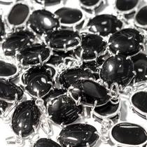 Pingente Cabochão Oval 16mm de Turmalina Preta com Garra em Prata 950 - Pacote com 3 Unidades