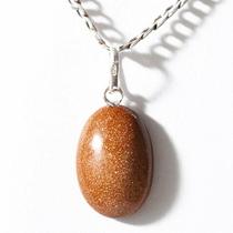 Pingente Cabochão Oval Pedra do Sol 20mm com Pino em Prata 950 - Atacado