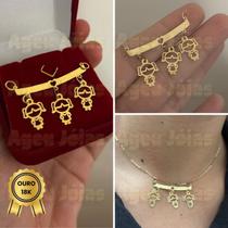 Pingente Canga 3 Filhos Ouro 18k Mae de Tres Filhos Menina Menino