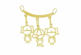 Pingente Canga Filhos 2 Meninas e 1 Menino Ouro 18k 750