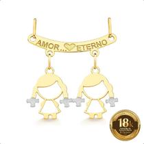 Pingente Canga Ouro 18k Amor + 2 Pingentes Meninas