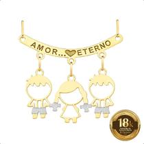 Pingente Canga Ouro 18k Amor + 3 Pingentes Filhos (2 Meninos e 1 Menina)
