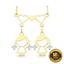 Pingente Canga Ouro 18k Corações + 2 Pingentes Meninas Pingente Canga Ouro 18k Corações + 2 Pingentes Meninas