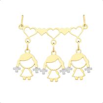 Pingente Canga Ouro 18k Corações + 3 Pingentes Meninas Pingente Canga Ouro 18k Corações + 3 Pingentes Meninas