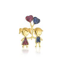 Pingente Casal de Filhos Menino Menina Ouro 18k Zircônias