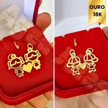 Pingente Casal Filho Menina Menino Ouro 18k Filhos Mae de Dois Joia Gravação de Brinde