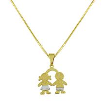 Pingente Casal Menina E Menino Folheado A Ouro