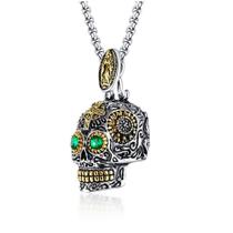 Pingente Caveira Mexicana Banhada a Ouro 18k Green Eyes + Corrente 60cm Pingente Caveira Mexicana Banhada a Ouro 18k Green Eyes + Corrente 60cm