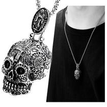 Pingente Caveira Mexicana Tribal Dark Skull + Colar 60cm Aço Cirúrgico Pingente Caveira Mexicana Tribal Dark Skull + Colar 60cm Aço Cirúrgico